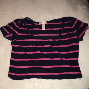 Pink crop top with blue stripes. Medium size